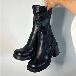 ASOS DESIGN Reversed mid-heel sock boots in black Chunky Block Heel
